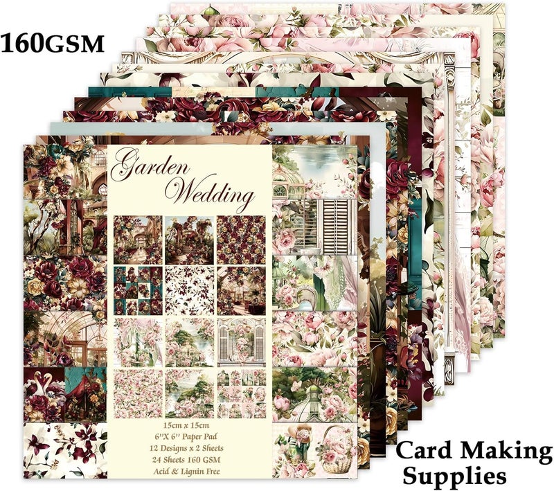 Qianshan 24 Sheets 12 Designs Scrapbook Paper Pad,6"×6” Single-Sided Decopodge Craft Cardstock Paper,Christmas Scrapbooking DIY Decorative Background Cardmaking Supplies.Garden Wedding - Image 4